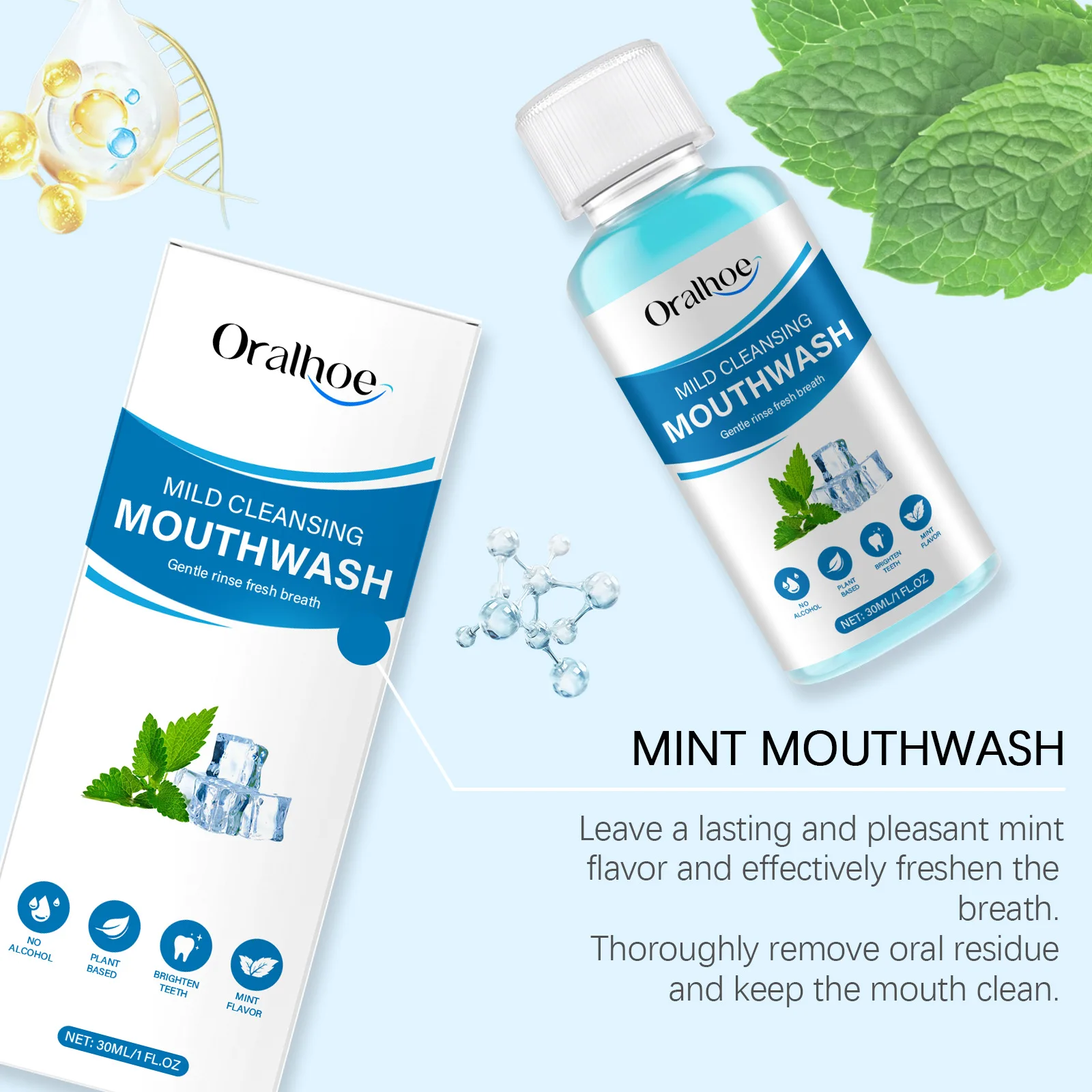 Mint Fresh Mouthwash Alcohol Free Long Lasting Breath Freshener Remove Bad Breath Plaque Stain Teeth Whitening Oral Rinse