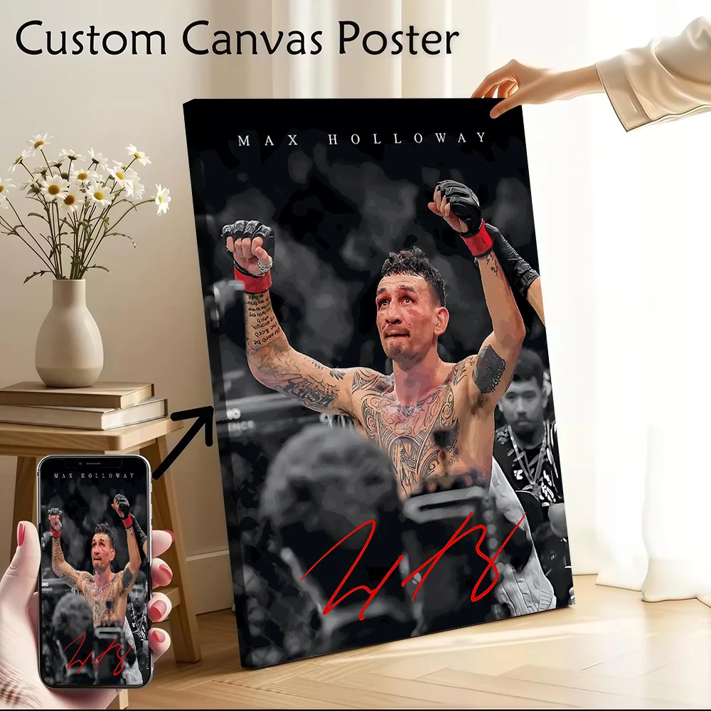 Max Holloway Celebrates Victory Canvas Poster Customizable Printed Canvas Painting Wall Art for Fans Gaming Room Decoration Home