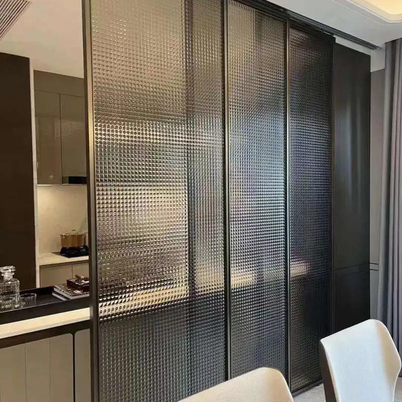Narrow Aluminum Frame Tempered Glass Door Compact Fashionable Glass Sliding Doors Minimalism Noise Reduction Partition Doors