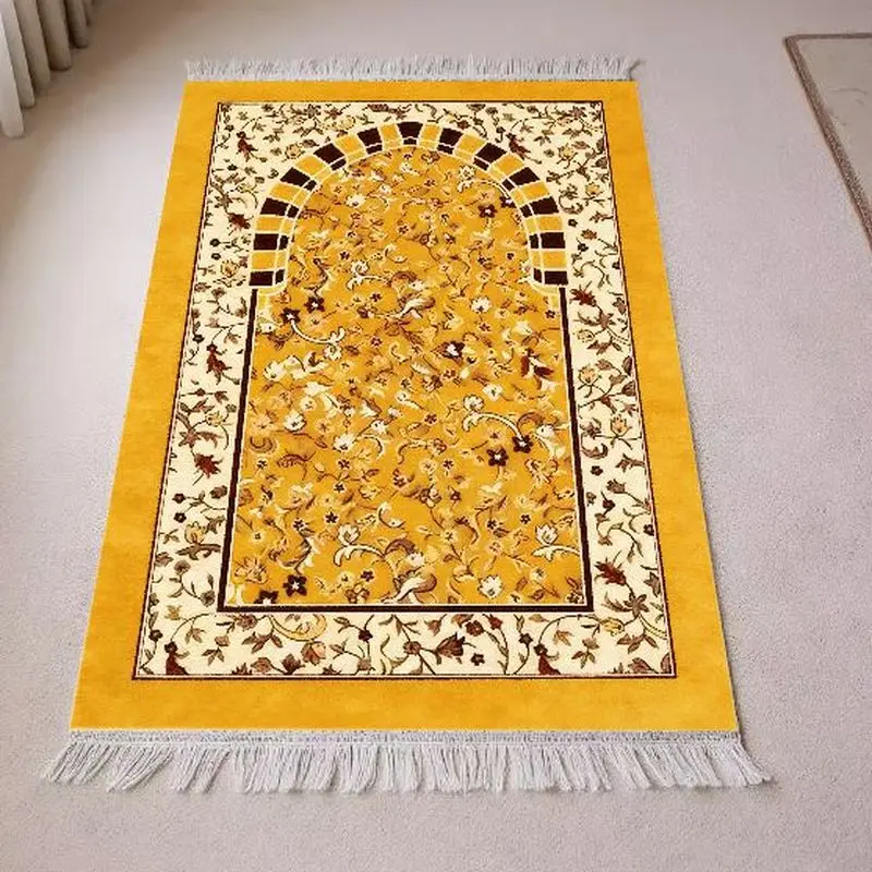 VIKAMA Persian Floral Brick Pattern Arch Islamic Prayer Mat, Portable Foldable Muslim Prayer Rug for Home Decor