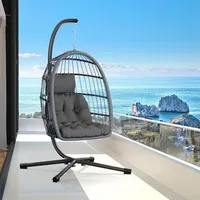 Egg Chair with Stand,Patio Rattan Wicker Hanging Swing Egg Chair Hammock Chair for Bedroom Porch Garden,Thickened Aluminum