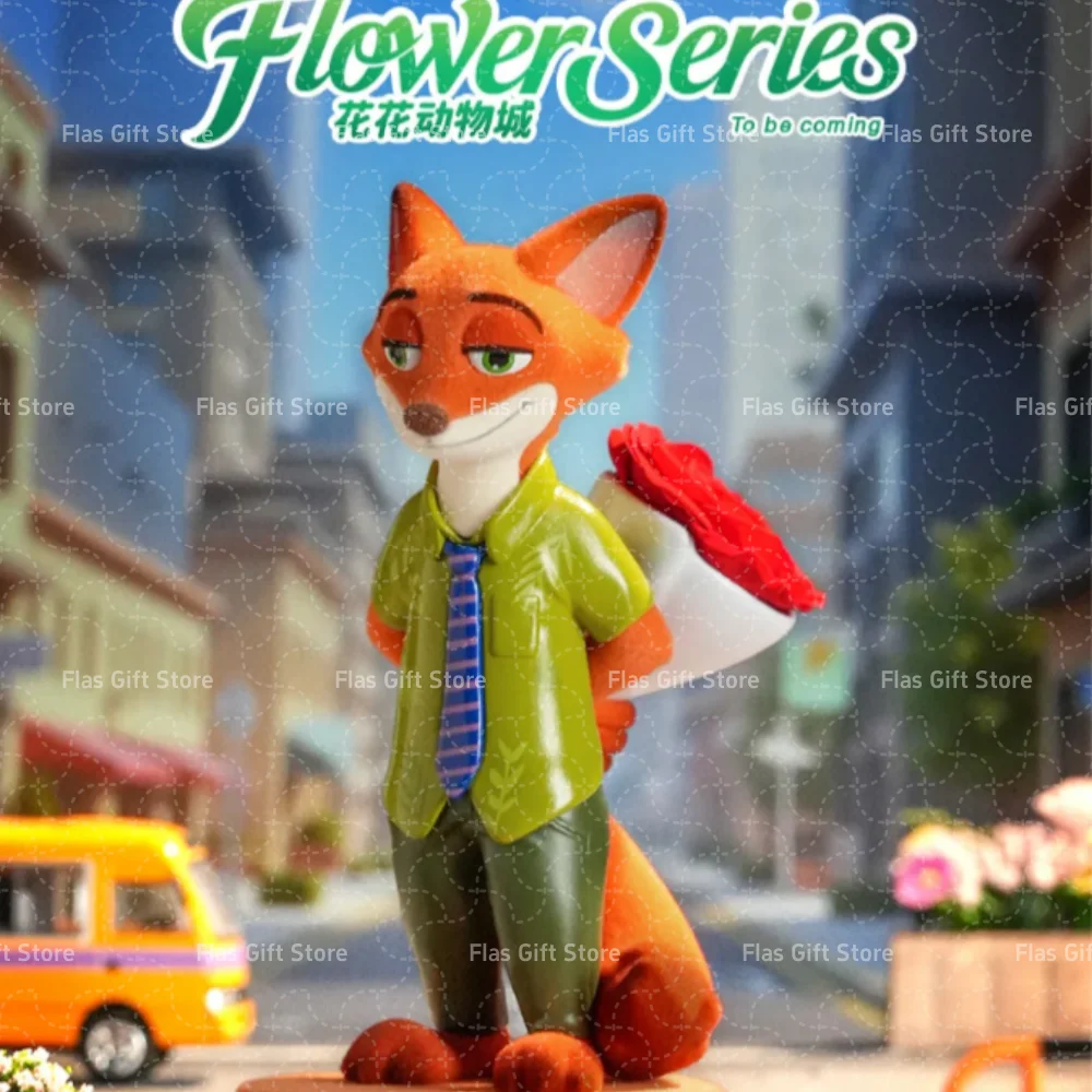 오리지널 애니메이션 피규어 Zootopia Flower World Serie 블라인드 박스 Judy Fox Nick 액션 피규어 모델 인형 장식 어린이 데스크탑 Colle