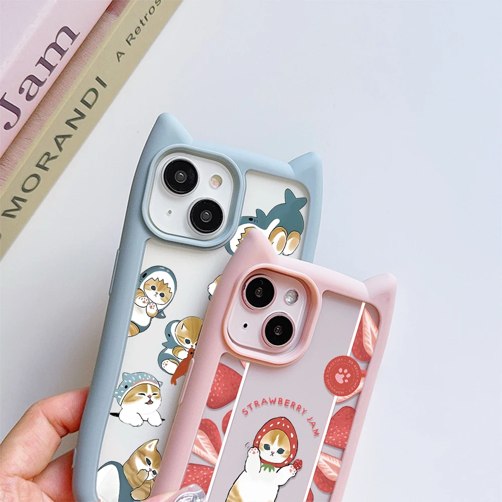 Funny Cute cat Cute Cat Ear Phone Case For iPhone 16 15 14 13 12 11 Pro Max Transparent Shockproof M-Mofusands Silicone Bumper