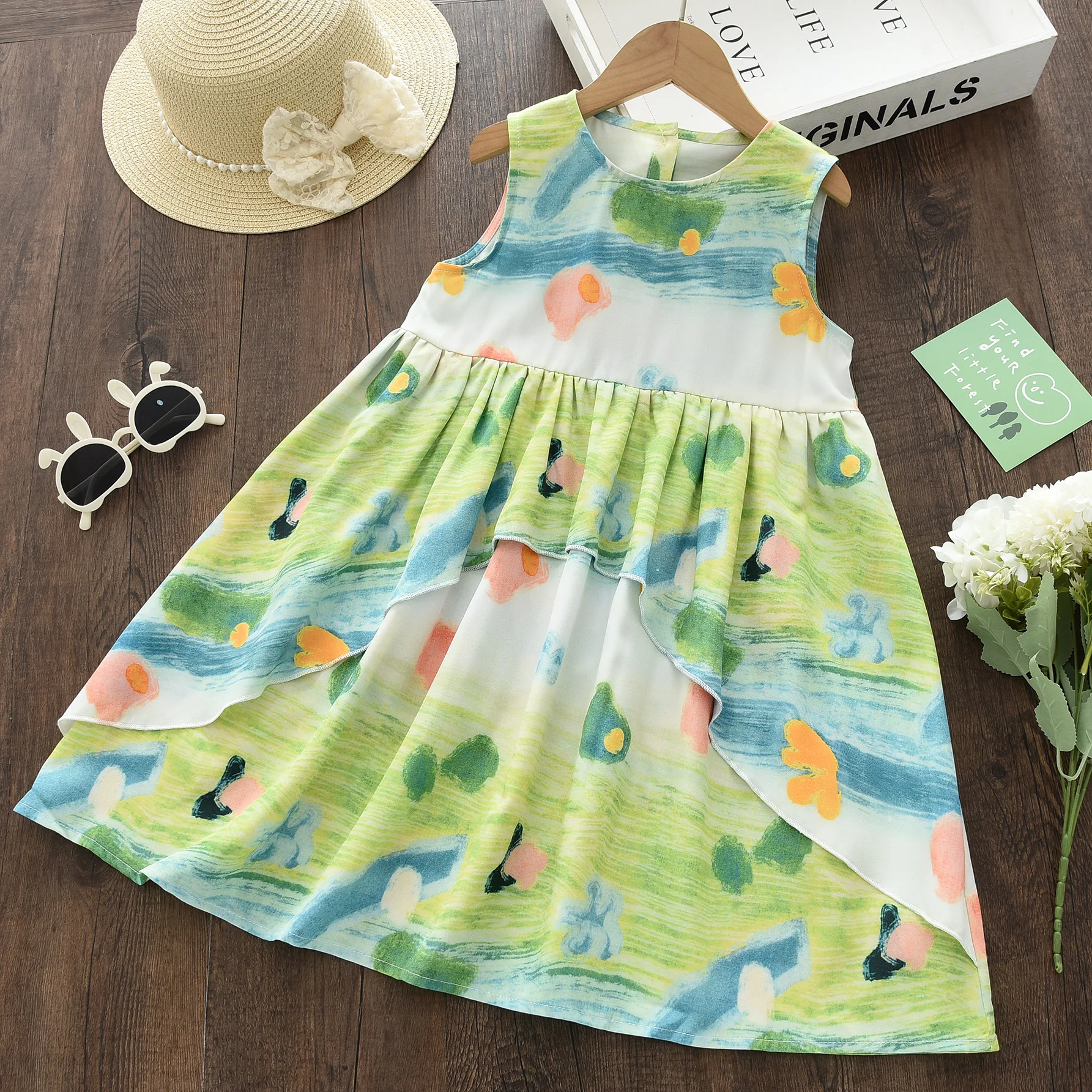 Girls Casual Dresses Floral Graffiti Oil Printing Sleeveless Dress Toddler Girl Clothes Kids Dresses for Girls 3 - 7 Years