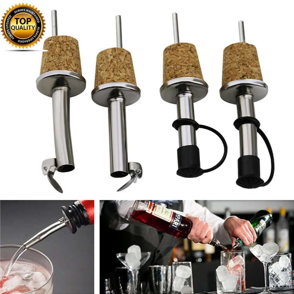 Verseur de vin en acier inoxydable, bouchon en liège en bois, verseur de vin rouge, bouchon de bouteille d'huile, bouchon de champagne, outils de dégustation de vin, 4 modèles, 1PC