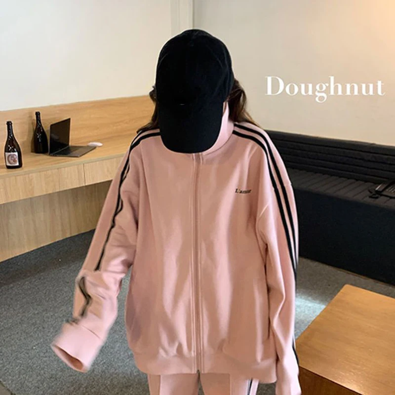 2 Pieces Suits for Women Pink Jacket Blazer Pant Famale Suit Retro Clothes Sports Sets Suit Woman Clothing  Wide Leg Pants Set