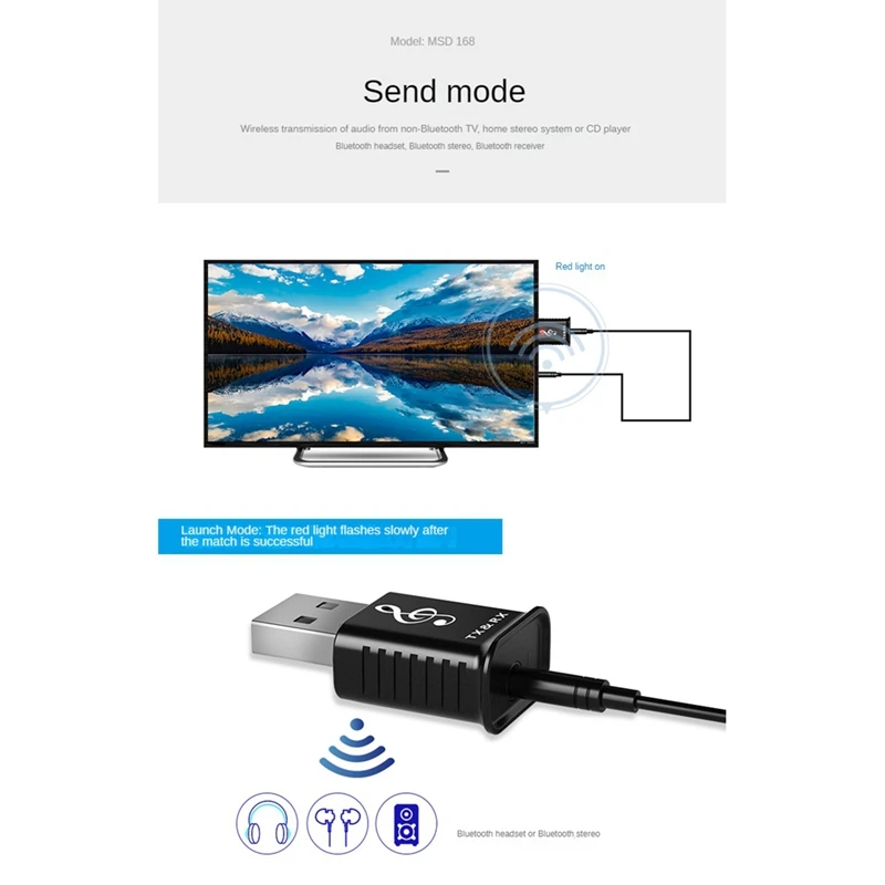 USB Bluetooth 5.0 Transmitter Receiver 4 In 1 Multifunctional Wireless Audio Car Bluetooth Adapter Easy Carrying