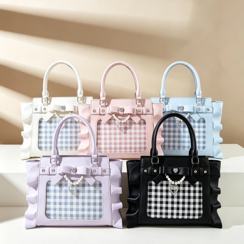 

Japanese Chic Tweed Ita Bag, Heart Lace Pearl Design, Small Capacity Versatile Commuter Handbag Crossbody Purse