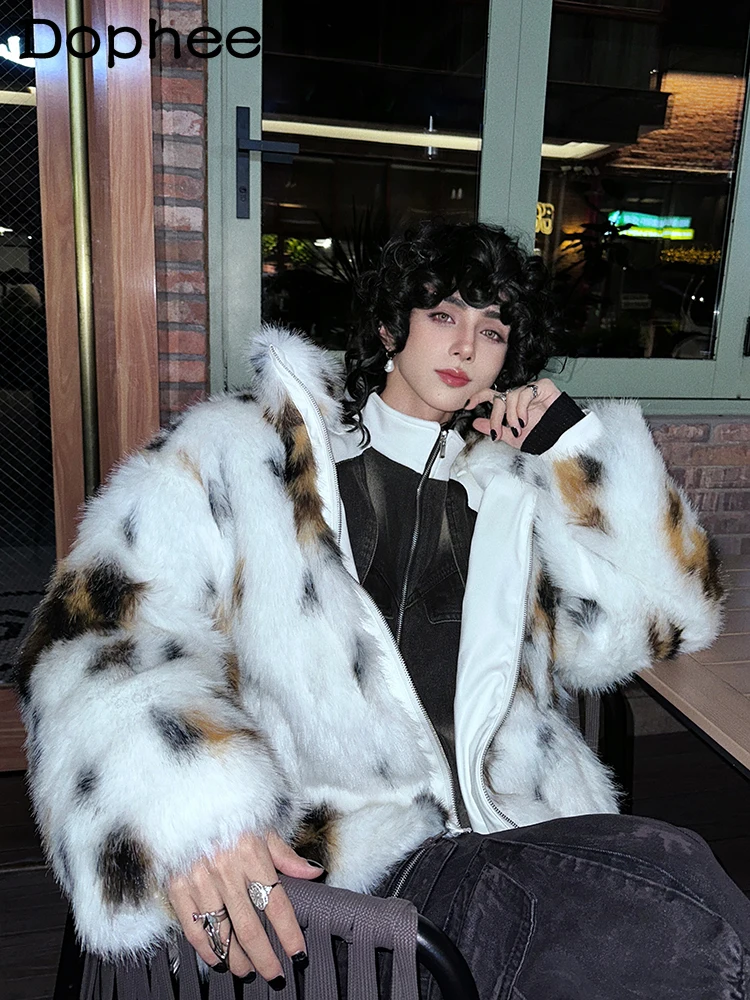 Fashion Trendy Imitation Fur Leopard Print Cotton-padded Jackets Men's 2024 Winter New Loose Parkas Fashion Cotton-padded Jacket