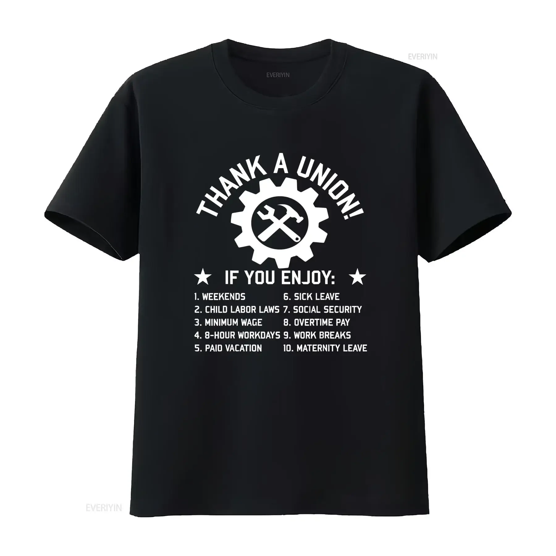 Streetwear Thank A Union Labor Rights Slogan Print Casual T Shirt vintage Washed Stylish graphic streetwear Breathable homme