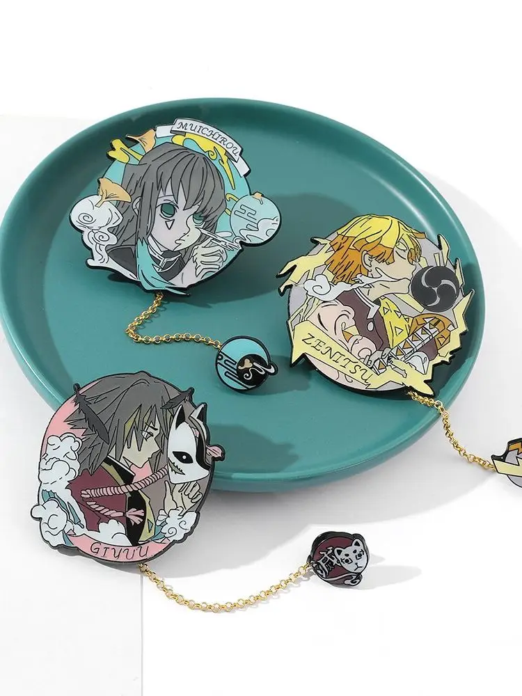 Anime Demon Slayer Kimetsu No Yaiba Brooch Agatsuma Zenitsu Hashibira Inosuke Enamel Lapel Pin Pendant Badge Brooch Accessories image 2