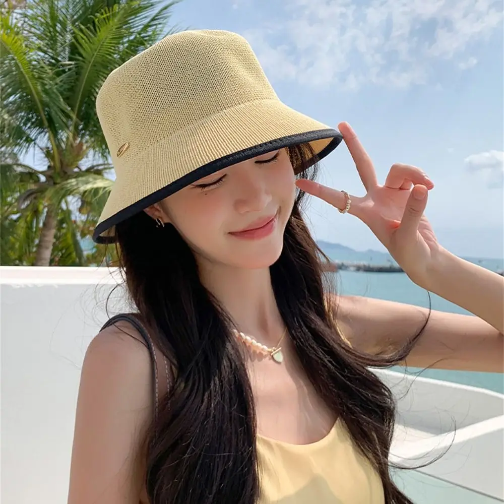 หมวกถักกันแดดแบบลำลองป้องกันรังสียูวีหมวกกันแดดแบบบางสำหรับฤดูร้อน