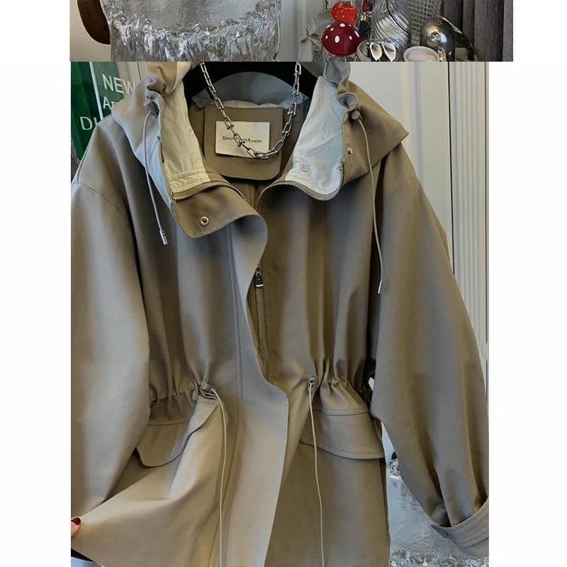 ملابس عمل بقلنسوة لعام 2026 Jaet للسيدات ort فضفاضة غير رسمية للربيع وصلت حديثًا ملابس خارجية بسحاب مقاوم للرياح لون الإغلاق