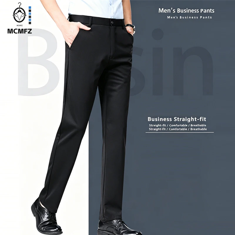 Mens Loose Straight Leg Four Way Stretch Work Pants Silky Drape No Iron Lightweight Trousers For Formal Casual