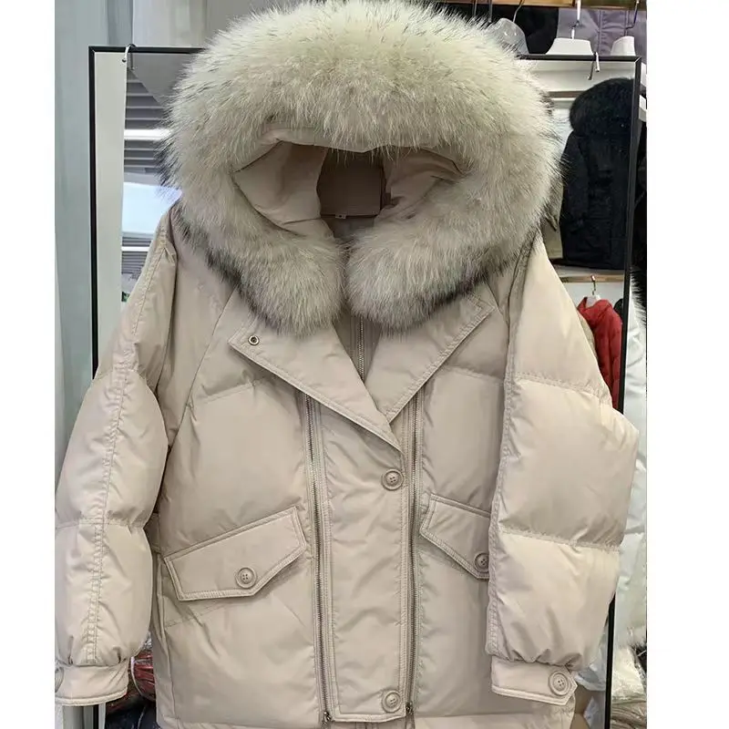 2025 Winter New Women's Down and Cotton Jacket Loose Commuting Windproof Hooded Vacation Two Parkas