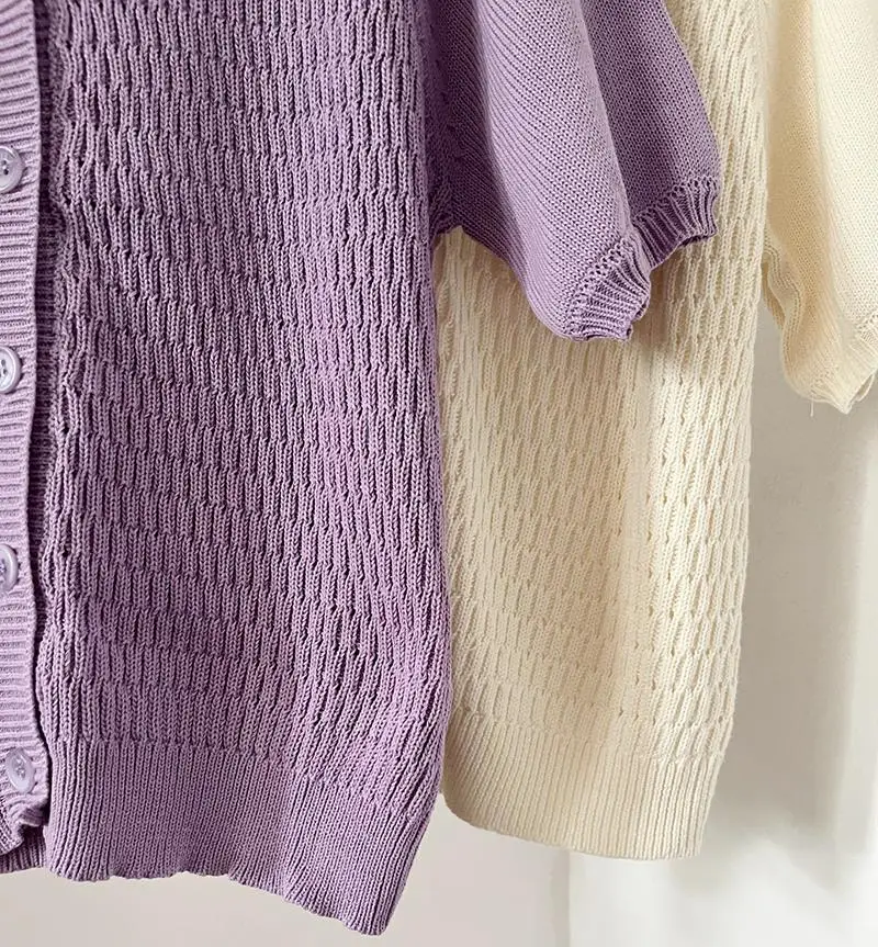 Donegirl neue Frauen Kurzarm V-Ausschnitt Häkeln gestrickt kurze Strickjacke Mantel elegante einfache lässige Tops weiblichen Pullover