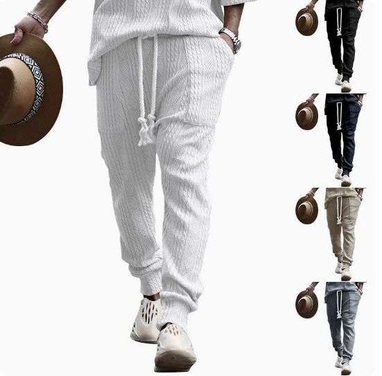 2025 Spring and Autumn New Men's Trousers Jacquard Personalized Hip-Hop Large Drawstring Men's Casual Sports Versatile Pants