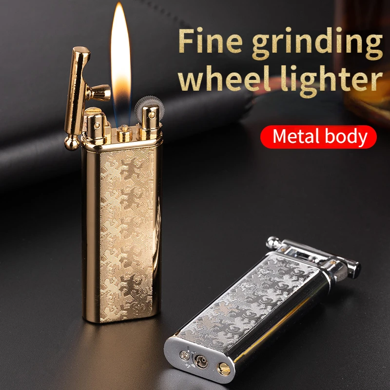 Men's Portable Vintage Retro Grinding Wheel Inflatable Lighter, Metal Creative Classic Personalized Mini Cigarette Lighter, Late