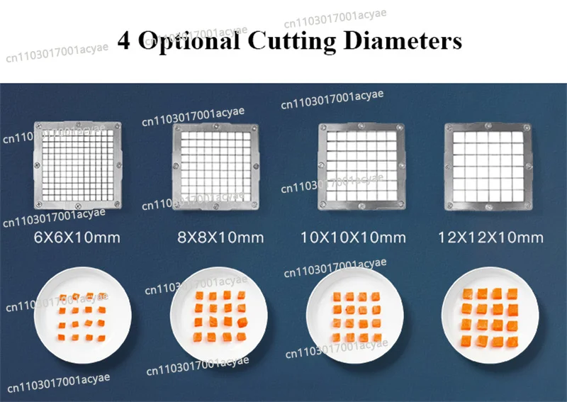 Commercial Electric Fruit & Vegetable Dicer – Horizontal Cutting Machine with High-Capacity Dicing Blades