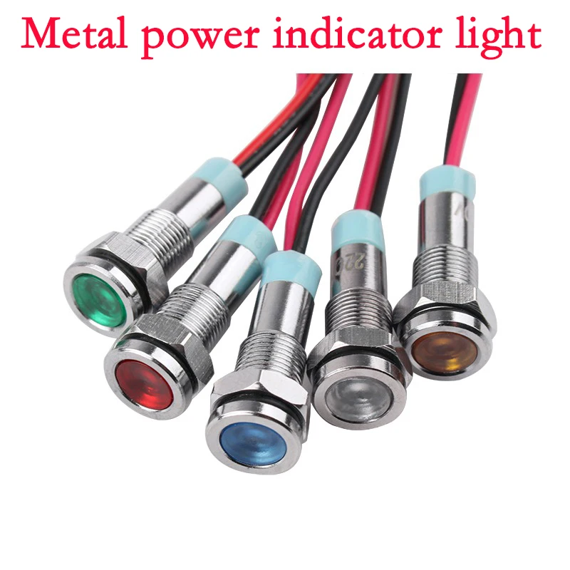 6mm Metal Power Indicator LED Signal Light Mini Indicator Light 3v 6v 12v 24v 110v 220v Red Orange Green Blue White