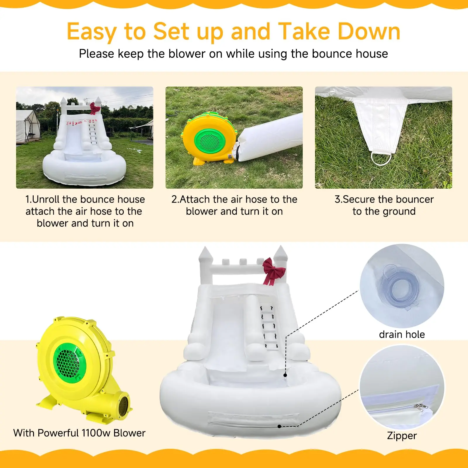 สไลเดอร์น้ำเป่าลมสำหรับงานปาร์ตี้กลางแจ้งเกรดเชิงพาณิชย์ พร้อมสระน้ำ สไลเดอร์น้ำสีขาวแบบเป่าลมด้านเดียว