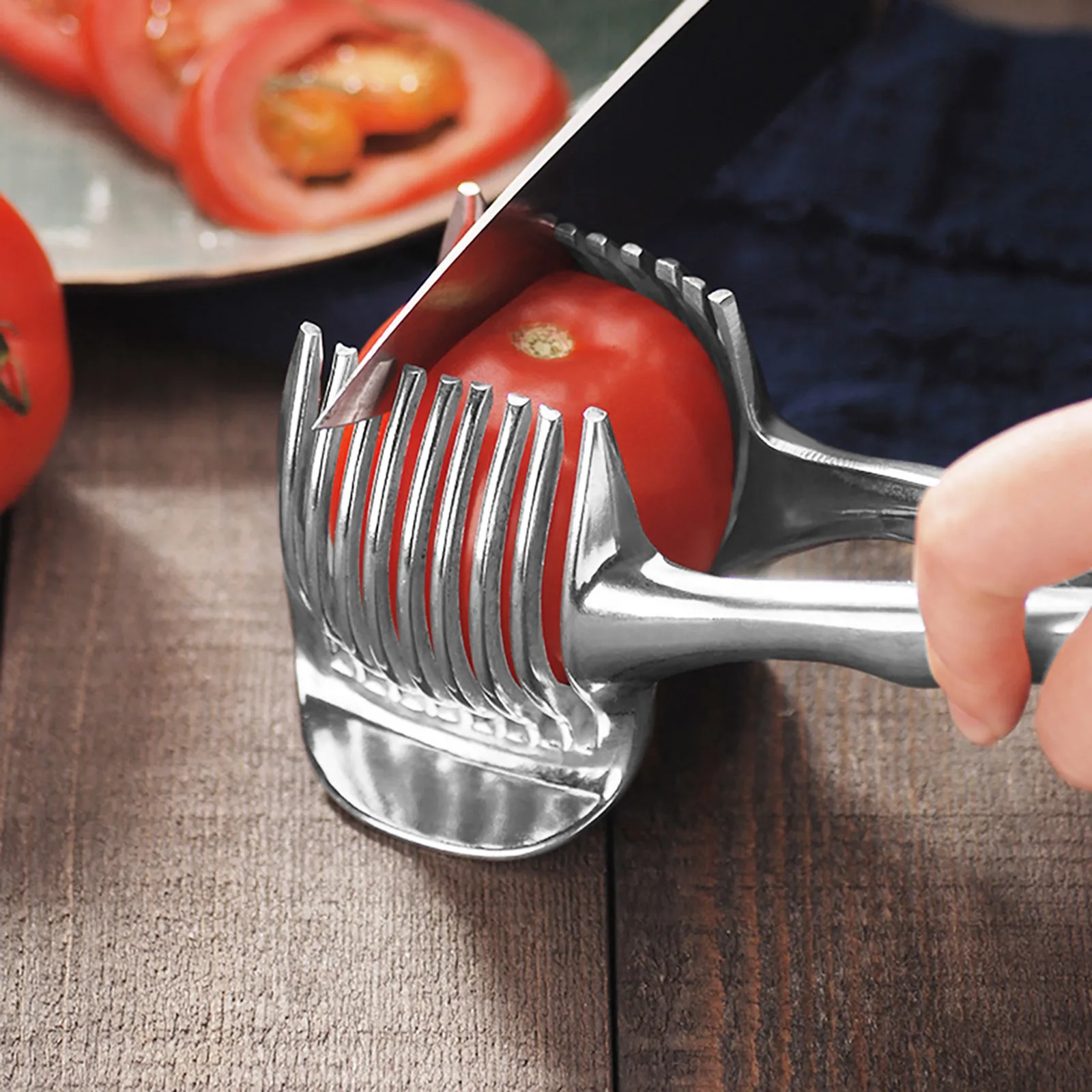

Lemon Slicer Tomato Cutter Fruit Vegetable Slicer Kitchen Gadget Aluminum Alloy Eco-Friendly Finger Protection Clamp