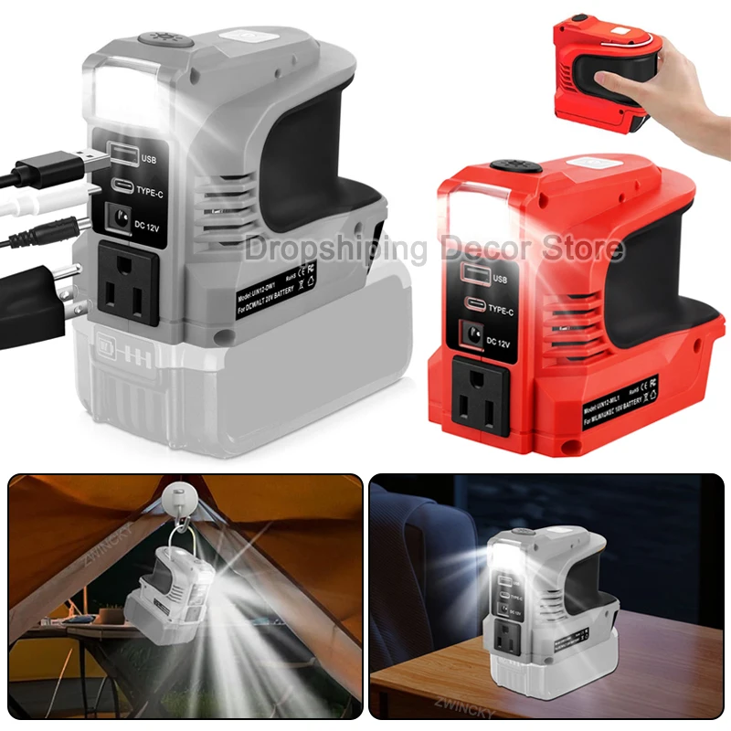 Adaptador Inversor de Energia DC 18V para 110V/220V para Makita/DeWalt/Milwaukee/Bosch/Einhell 18V com Porta USB Tipo C DC