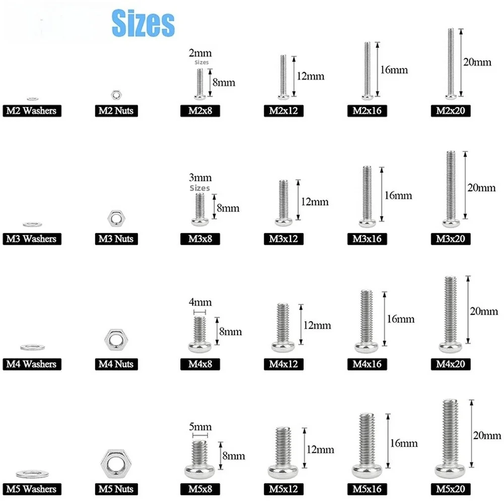 M2 FOR M3 Hex Bolt Kit Nuts And Washers Included Organized Storage Box Socket Head Design Multiple Metric Sizes