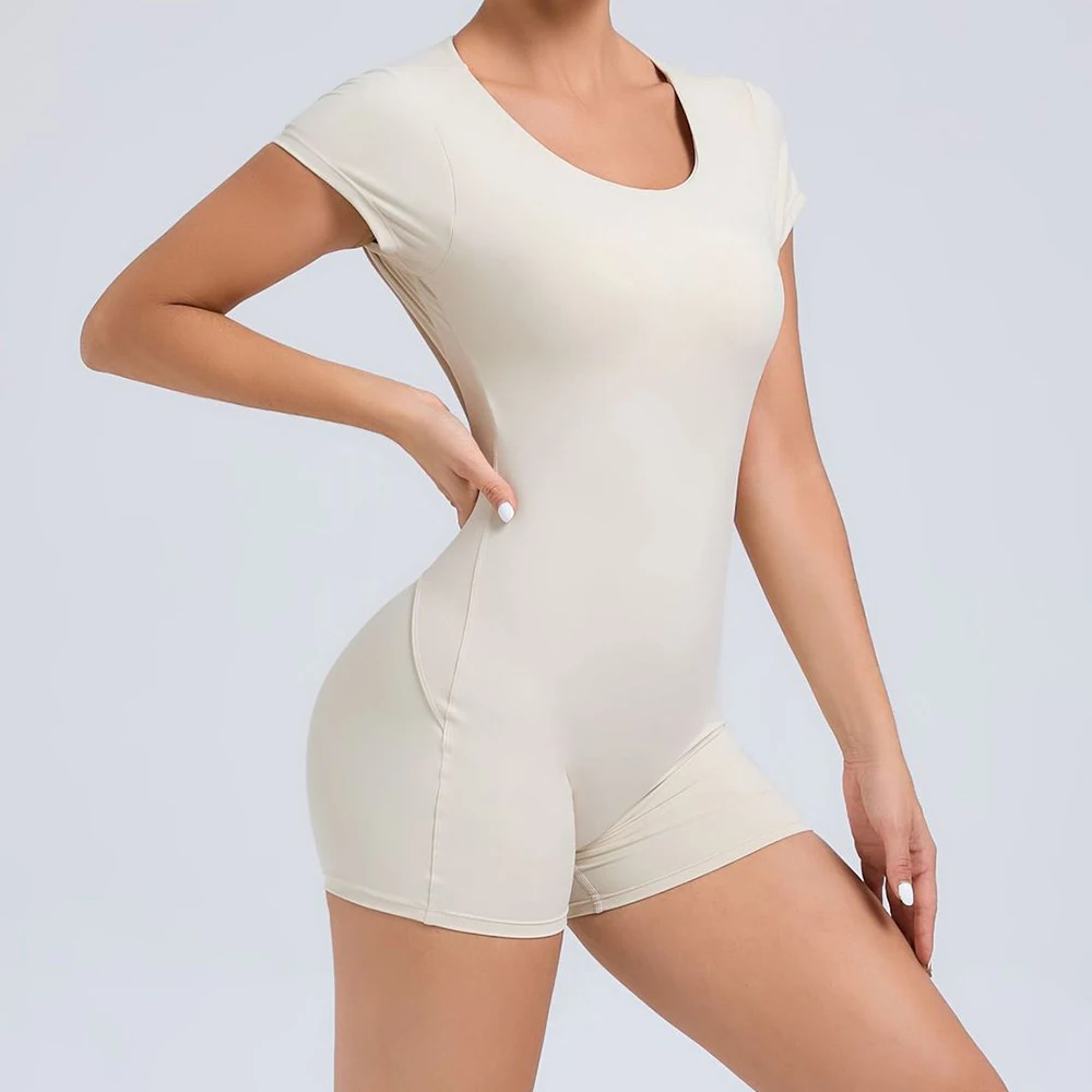 Hollow Backless Gym Bodycon Short Jumpsuit Yoga Set Sportswear Women One Piece Sport Outfit Yoga Romper Sexy Fitness Overalls