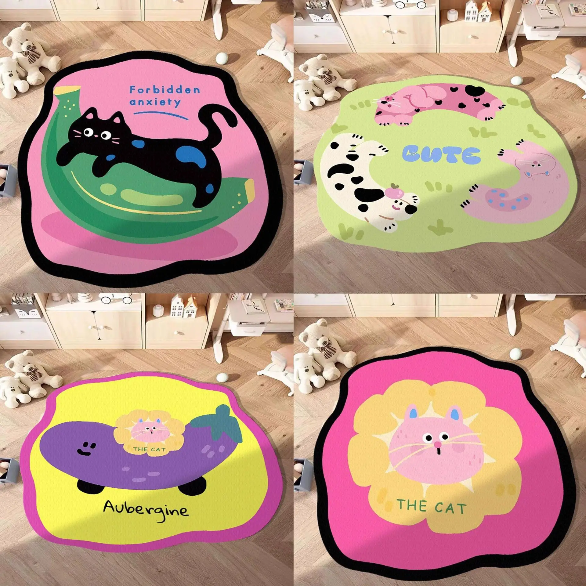 Cartoon Cat Kitchen Bath Mat Absorbent Anti Slip Foot Pad Fast Drying Soft Floor Mat Girls Bedroom Bedside Rugs Home Decoration