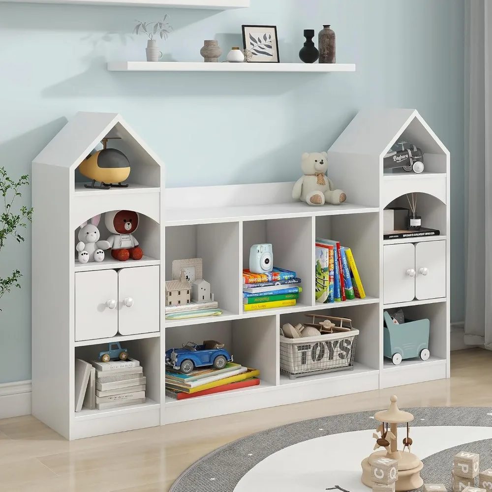 Bookcase and Toy Storage Cabinet, Children Bookshelf, Castle Shape, Playroom Furniture Multipurpose Shelf for Toddlers