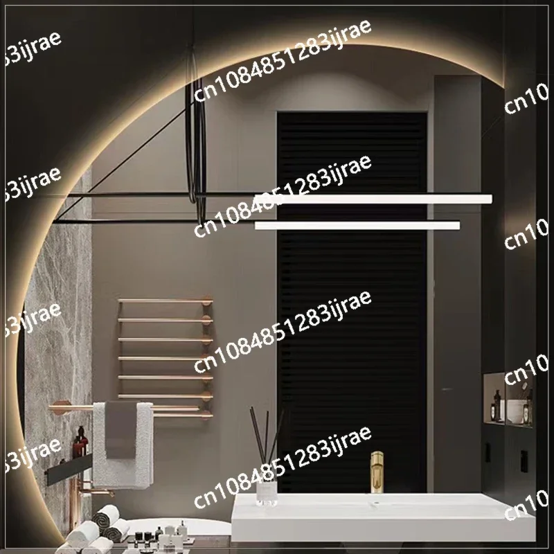 Bathroom Mirror Frameless Touch Sensor Bluetooth Decorative Wall Mounted Intelligent Bathroom Half Moon Mirror with LED Light