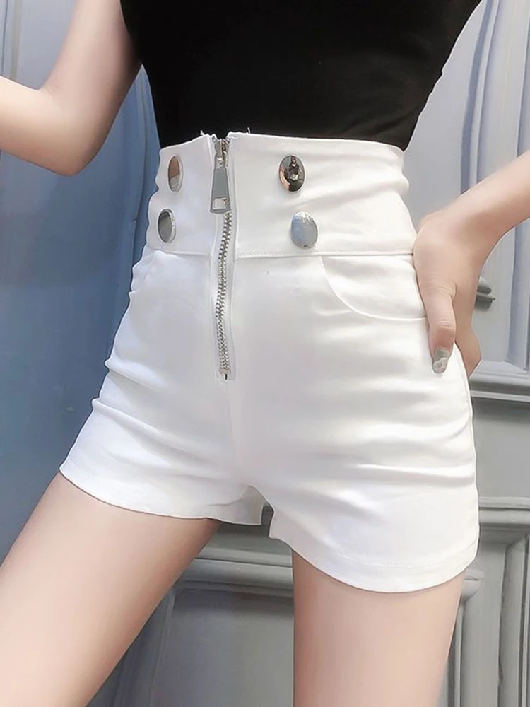 Jmprs High Waist Slim Sexy Shorts Women Fashion Zipper Casual Y2K Shorts Summer Sweet Buttons Chic Female All Match Shorts New