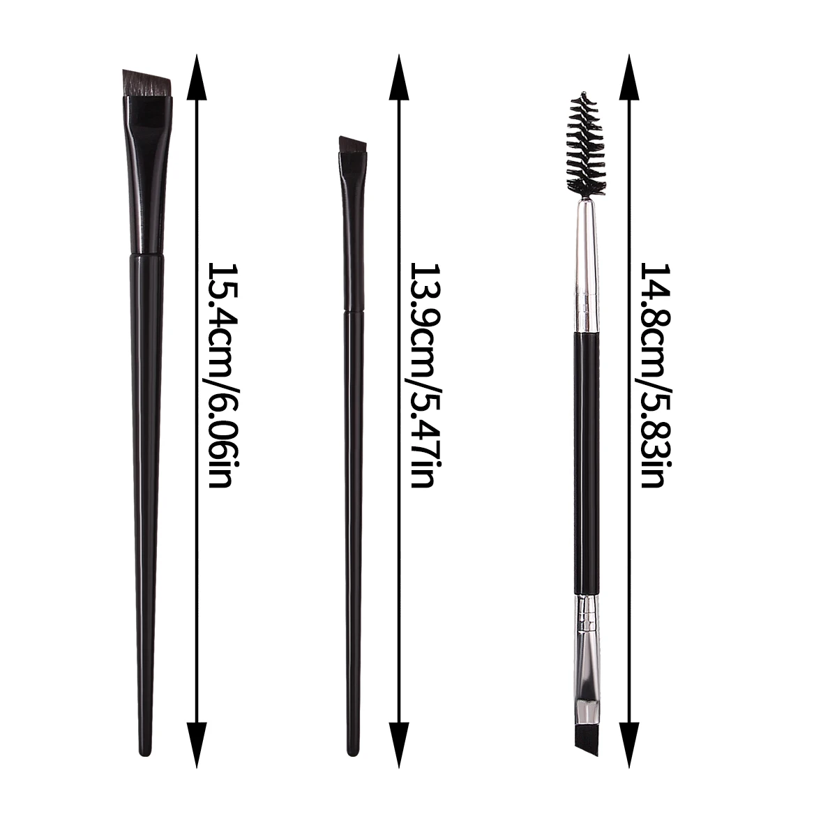 Oogmake-upborstelset: 2 stuks ultradunne en ultrafijne eyelinerborstel + 1 stuks tweekoppige spiraalvormige wimperborstel en schuine wenkbrauwborstel