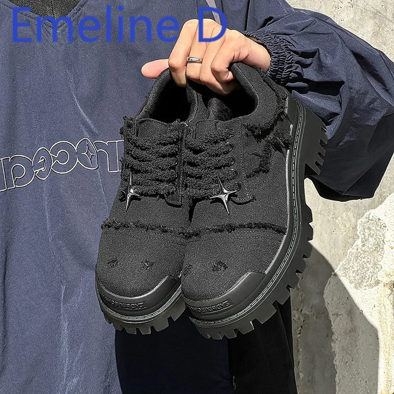 

Mesh Big Toe Shoes Fashionable British Style Lace Up Design Derby Shoes Thick Sole Height Increasing Commuting Casual Shoes