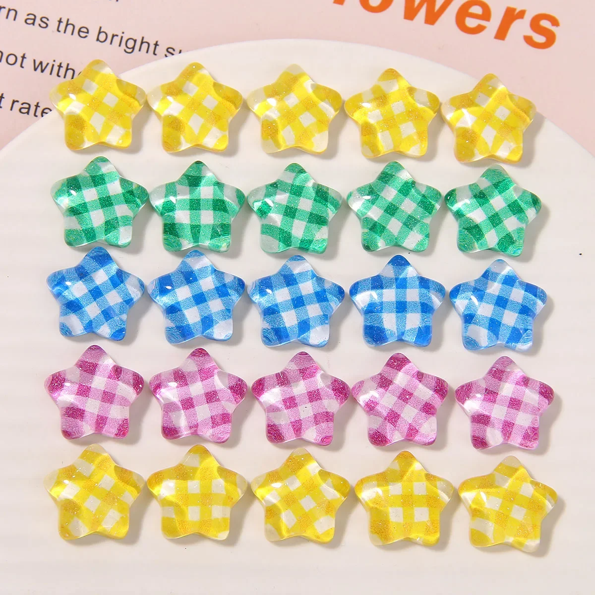 5pcs Dopamine girl glitter square pentagram resin flatback DIY sweet earrings headgear hairpin material wholesale