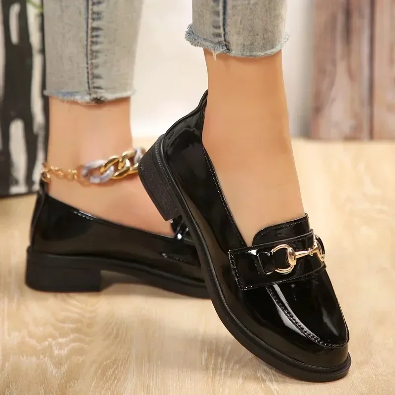 Large Size Women's Flat Shoes 2024 High-quality New Retro Round Toe Small Leather Shoes Comfortable Women's Square Root Shoes