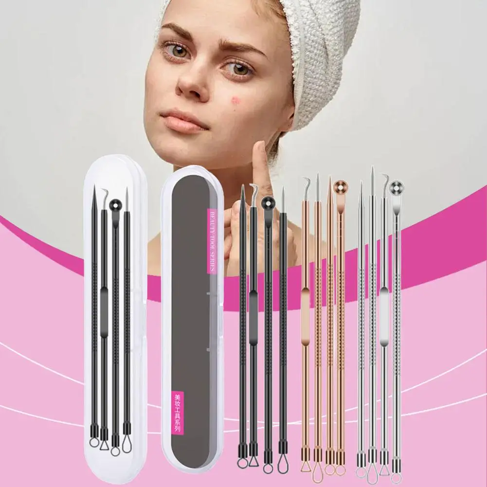 4pc/set Acne Blemish Remover Blackhead Extractor Ultra-fine Beauty Face Pore Cleaner Needles Set Acne Needle Facial Cleaner Skin