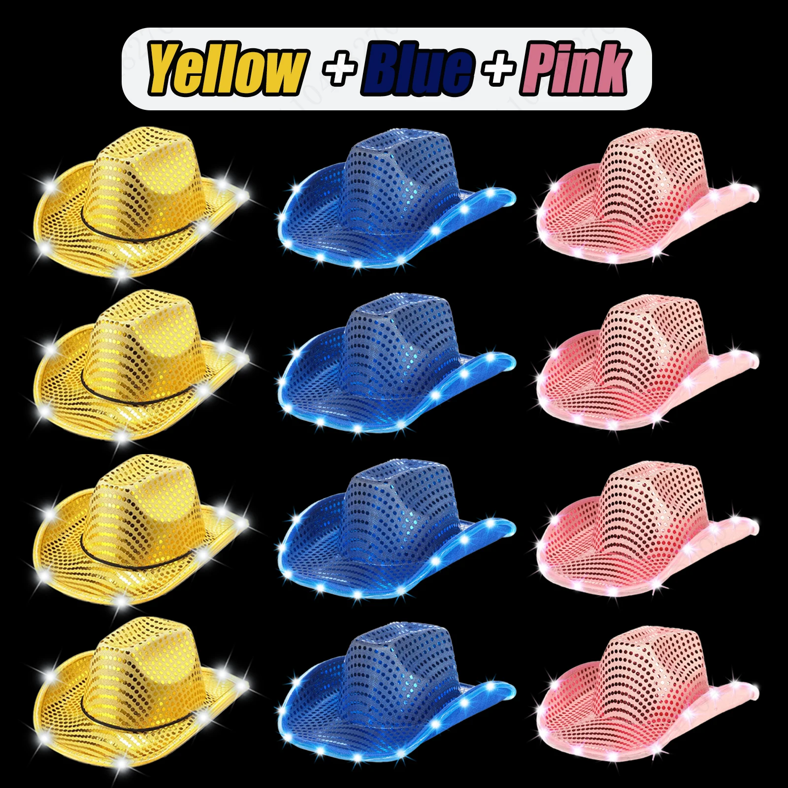 4/6/8/10/12/16Pcs LED Cowboy Hats Bulk for Wedding Lighting 