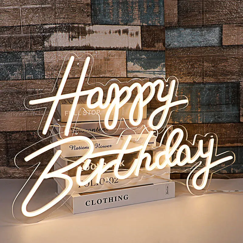 Large Happy Birthday Neon Sign LED Happy Birthday Sign Neon Signs for Wall Decor Happy Birthday Light up Sign for Parties