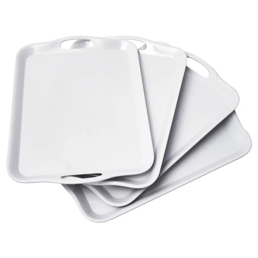 14 x 10 Serviertabletts, 4er-Set, Weiß, Esstisch-Tablett, leicht, leicht zu reinigen, robust, stapelbar, Melamin-Serviertablett mit Griff