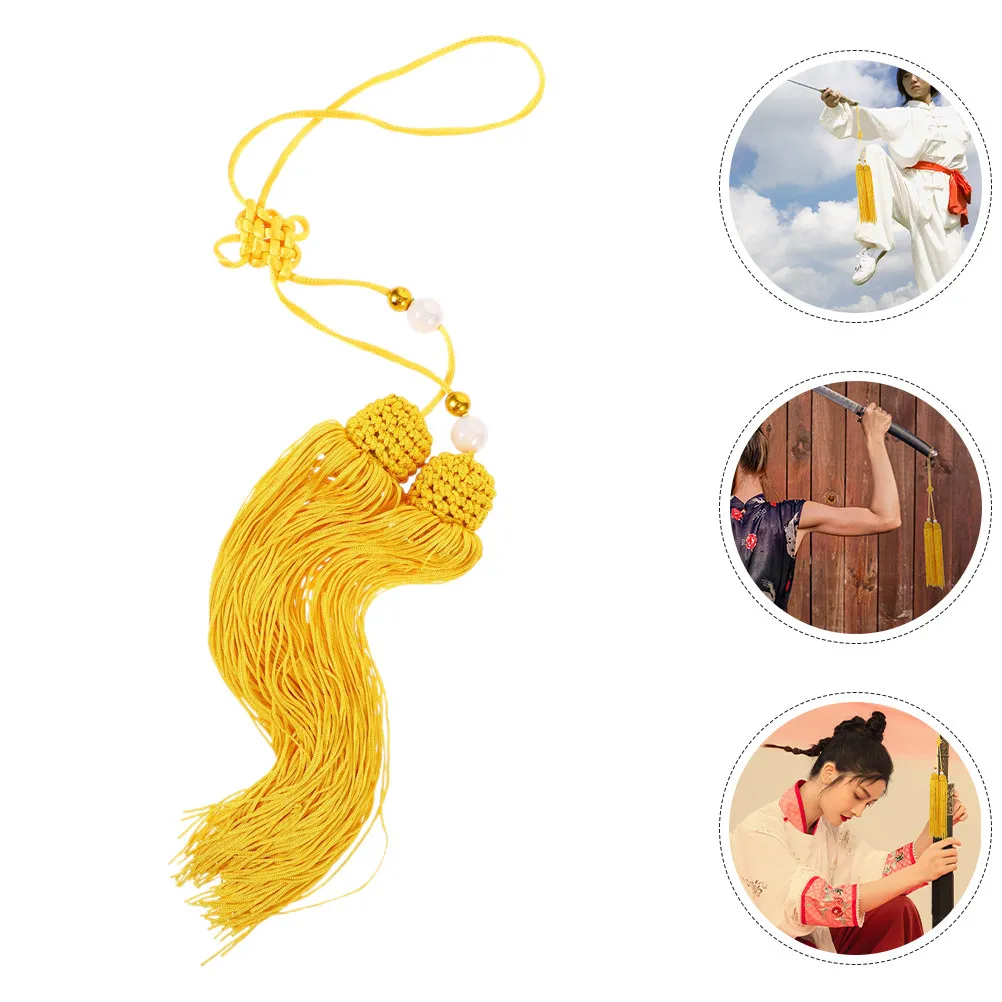 2Pcs Yellow Tassel for Chinese Tai Martial Arts Training Secure Hanging Design Cloth Material Chinese Style Ornament