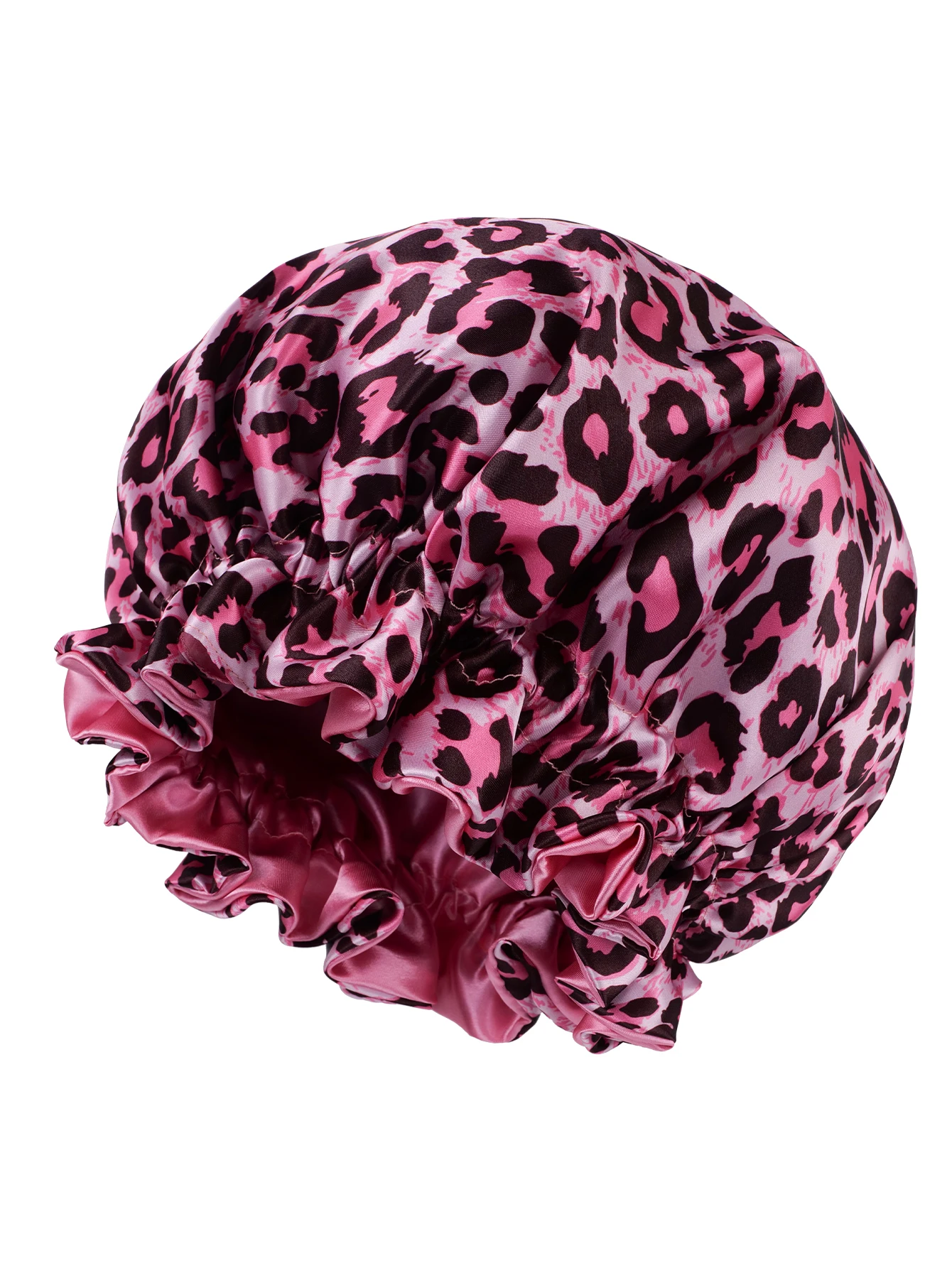 Leopard Print Satin Nightcap Double Layer Silky Bonnet with Adjustable Elastic Band High Quality Sleep Cap for Women