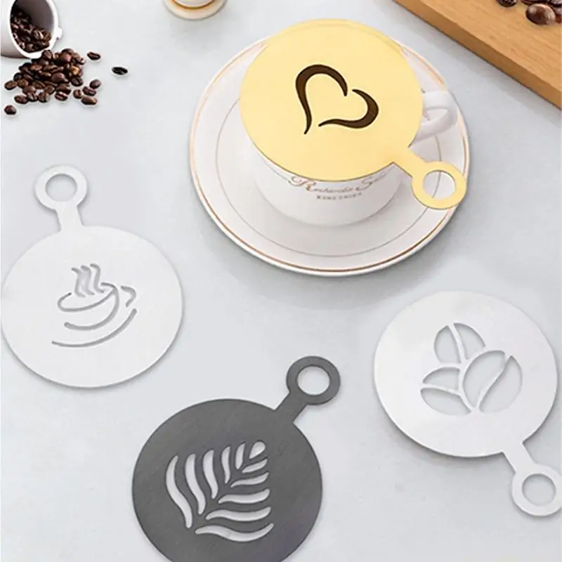 QX2E 4Pcs Metal Coffee Foam Drawing Templates For Cafes And Kitchen