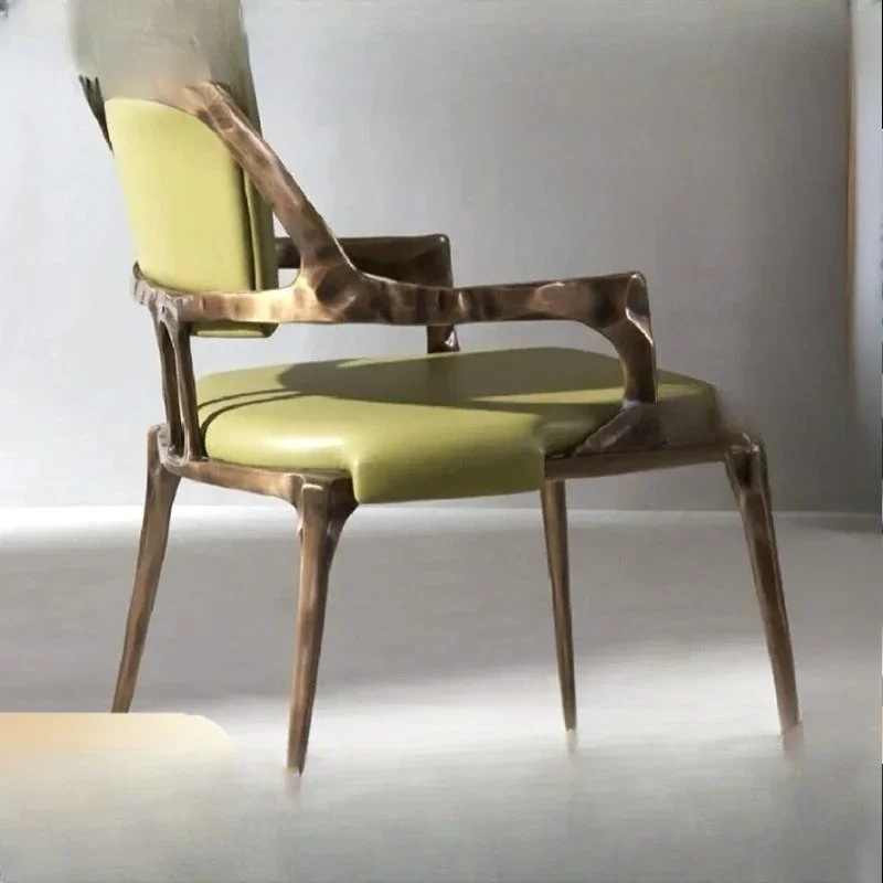 

Light luxury pure copper dining chair living room home leather art single chair modern designer