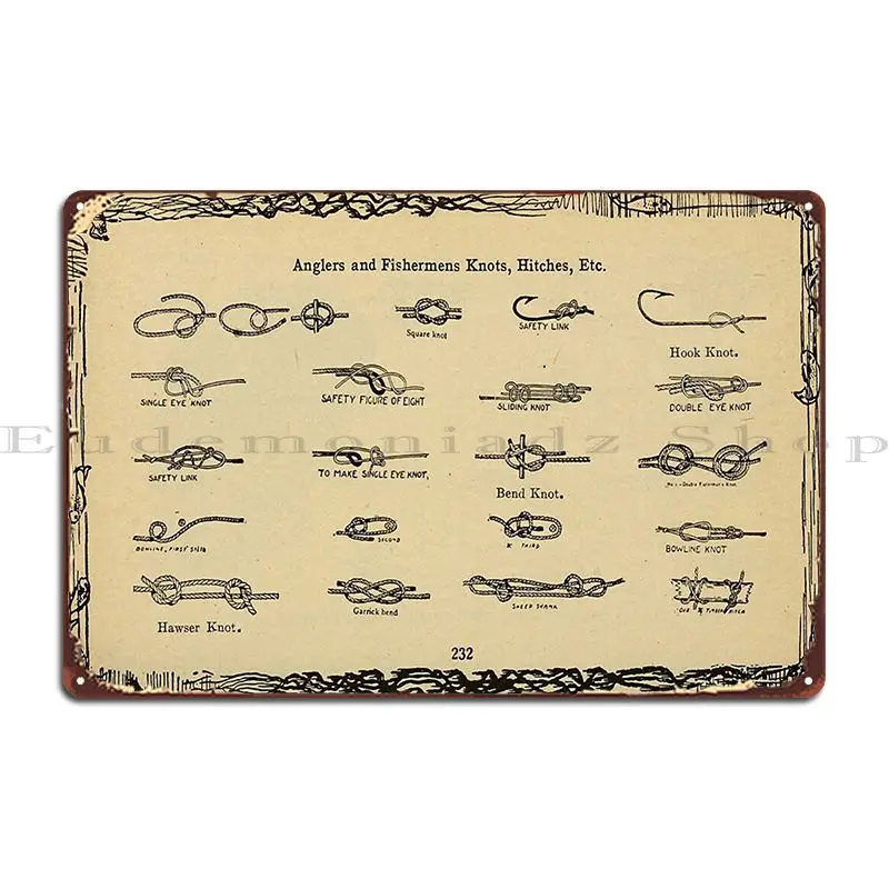 Vintage Diagram Of Boating And Angler Knots 1913 Metal Plaque Poster Create Wall Create Funny Kitchen Tin Sign Poster