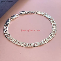 Fine 925 Sterling Silver 6mm Side Shaped Bracelet For Men Women Jewelry y2k Noble cute hot wedding party Gift 20cm 8inch