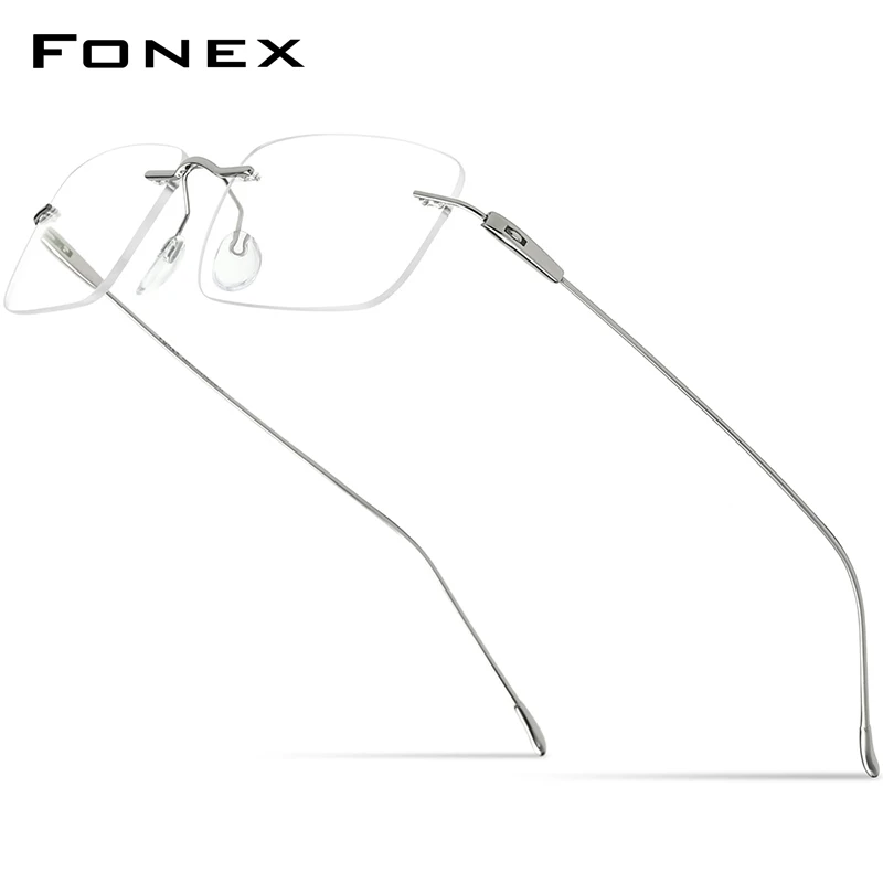 FONEX Titanium Glasses Frame Men Brand Design Square Rimless Frameless Eyeglasses Women Ultralight-Weight Japanese Eyewear 85708