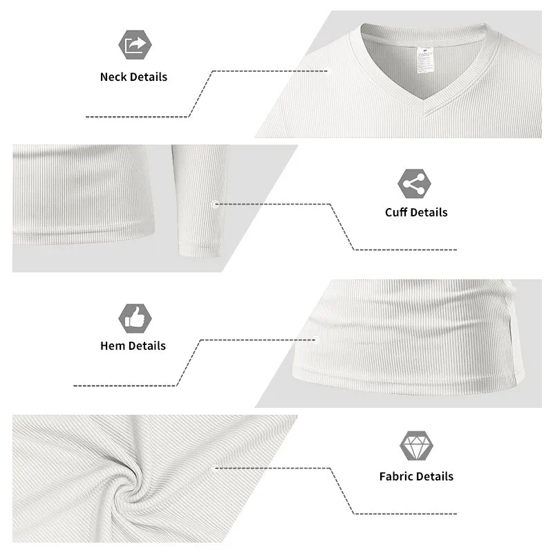 Herren Einteiliges Herbst- und Winter-Unterhemd mit V-Ausschnitt, Lässiges Loses Strick-Langarm-T-Shirt, Weiches und Dehnbares Basic-Layering-Oberteil – Detail 9