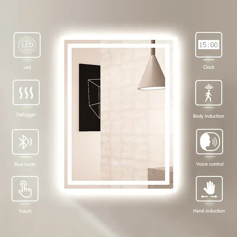Advanced Sense Bathroom Mirror with Lamp round Vanity Makeup Wall Hanging Intelligent Luminous